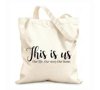 AILOONG Bolsa de playa de poliéster y algodón Esta es nuestra familia Nuestra historia de vida Introducción Tela de 12 oz de grosor Material agradable para la piel 31x36cm Mediano