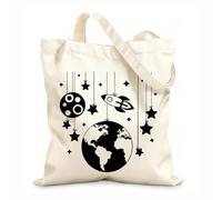 AILOONG Bolsa de playa de poliéster y algodón Planetas, espacio, cohete, nave y estrellas, nave espacial Tela de 12 oz de grosor Material agradable para la piel 25x30cm Pequeño