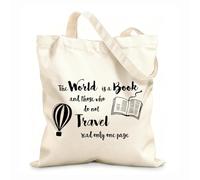 AILOONG Bolsa de playa de poliéster y algodón Tela de 12 oz de grosor El mundo de la lectura es un libro. Cita de la biblioteca. Globo aerostático. Material agradable para la piel 25x30cm Pequeño