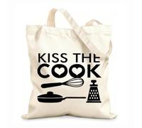 AILOONG Bolsa de playa de poliéster y algodón Tela de 12 oz de grosor Herramientas de cocina Kiss The Cook Kitchen Restaurant Pan Material agradable para la piel 25x30cm Pequeño