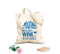 AILOONG Bolsa de tela con asa plana Acampar sin vino es simplemente sentarse en el bosque. Tela de 340g/m² de grosor Sustituye a la mochila escolar