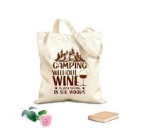 AILOONG Bolsa de tela con asa plana Acampar sin vino es simplemente sentarse en el bosque. Tela de 340g/m² de grosor Sustituye a la mochila escolar