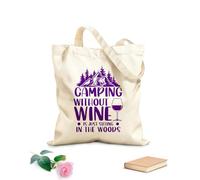 AILOONG Bolsa de tela con asa plana Acampar sin vino es simplemente sentarse en el bosque. Tela de 340g/m² de grosor Sustituye a la mochila escolar