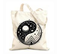 AILOONG Bolsa de tela con asa plana armonía cósmica celestial yin yang con estrellas, planetas y elementos de la montaña y Tela de 12 oz de grosor Sustituye a la mochila escolar 35x40cm Grande