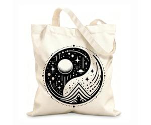 AILOONG Bolsa de tela con asa plana armonía cósmica celestial yin yang con estrellas, planetas y elementos de la montaña y Tela de 12 oz de grosor Sustituye a la mochila escolar 35x40cm Grande