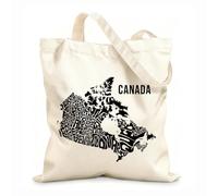 AILOONG Bolsa de tela con asa plana Arte tipográfico del mapa de Canadá, letras del mapa de Canadá Tela de 12 oz de grosor Sustituye a la mochila escolar 35x40cm Grande