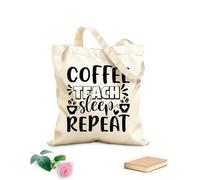 AILOONG Bolsa de tela con asa plana café enseñar dormir repetir Tela de 12 oz de grosor Sustituye a la mochila escolar 25x30cm Pequeño