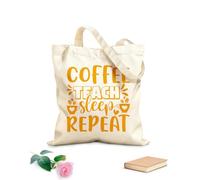 AILOONG Bolsa de tela con asa plana café enseñar dormir repetir Tela de 340g/m² de grosor Sustituye a la mochila escolar