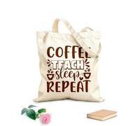 AILOONG Bolsa de tela con asa plana café enseñar dormir repetir Tela de 340g/m² de grosor Sustituye a la mochila escolar