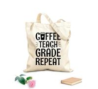 AILOONG Bolsa de tela con asa plana café enseñar grado repetir tipografía de café Tela de 12 oz de grosor Sustituye a la mochila escolar 25x30cm Pequeño