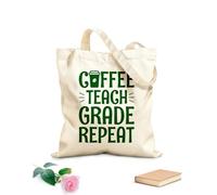 AILOONG Bolsa de tela con asa plana café enseñar grado repetir tipografía de café Tela de 340g/m² de grosor Sustituye a la mochila escolar