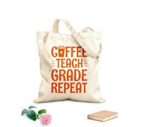 AILOONG Bolsa de tela con asa plana café enseñar grado repetir tipografía de café Tela de 340g/m² de grosor Sustituye a la mochila escolar