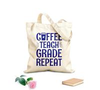 AILOONG Bolsa de tela con asa plana café enseñar grado repetir tipografía de café Tela de 340g/m² de grosor Sustituye a la mochila escolar