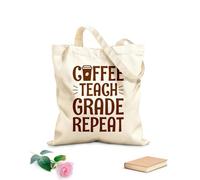 AILOONG Bolsa de tela con asa plana café enseñar grado repetir tipografía de café Tela de 340g/m² de grosor Sustituye a la mochila escolar