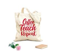AILOONG Bolsa de tela con asa plana Café, enseñar, repetir, tipografía, enseñanza, citas, eslogan Tela de 340g/m² de grosor Sustituye a la mochila escolar