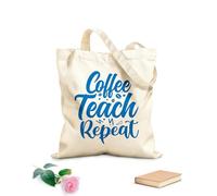 AILOONG Bolsa de tela con asa plana Café, enseñar, repetir, tipografía, enseñanza, citas, eslogan Tela de 340g/m² de grosor Sustituye a la mochila escolar
