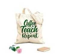 AILOONG Bolsa de tela con asa plana Café, enseñar, repetir, tipografía, enseñanza, citas, eslogan Tela de 340g/m² de grosor Sustituye a la mochila escolar