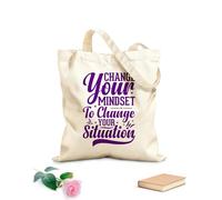 AILOONG Bolsa de tela con asa plana Cambia tu mentalidad para cambiar tu situación, tipografía motivacional, citas inspiradoras. Tela de 340g/m² de grosor Sustituye a la mochila escolar