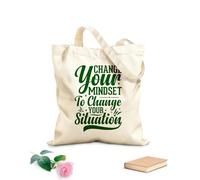 AILOONG Bolsa de tela con asa plana Cambia tu mentalidad para cambiar tu situación, tipografía motivacional, citas inspiradoras. Tela de 340g/m² de grosor Sustituye a la mochila escolar