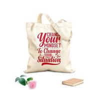 AILOONG Bolsa de tela con asa plana Cambia tu mentalidad para cambiar tu situación, tipografía motivacional, citas inspiradoras. Tela de 340g/m² de grosor Sustituye a la mochila escolar