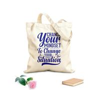 AILOONG Bolsa de tela con asa plana Cambia tu mentalidad para cambiar tu situación, tipografía motivacional, citas inspiradoras. Tela de 340g/m² de grosor Sustituye a la mochila escolar
