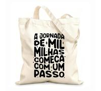 AILOONG Bolsa de tela con asa plana Cartel motivacional en portugués brasileño Un viaje de mil millas comienza con un solo paso. Tela de 12 oz de grosor Sustituye a la mochila escolar 25x30cm Pequeño