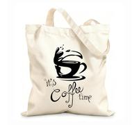 AILOONG Bolsa de tela con asa plana Cita conceptual sobre la hora del café y el placer de beber café. Tela de 12 oz de grosor Sustituye a la mochila escolar 25x30cm Pequeño