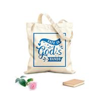 AILOONG Bolsa de tela con asa plana Citas conmemorativas de Navidad: En las manos de Dios, seguro Tela de 340g/m² de grosor Sustituye a la mochila escolar