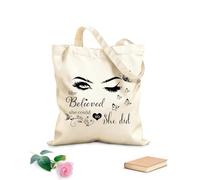 AILOONG Bolsa de tela con asa plana Citas inspiradoras sobre pestañas y ojos: Ella creyó que podía, así que lo hizo. Tela de 340g/m² de grosor Combina con la ropa