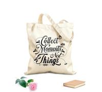 AILOONG Bolsa de tela con asa plana Colecciona momentos, no cosas, tipografía y diseño. Tela de 12 oz de grosor Sustituye a la mochila escolar 31x36cm Mediano