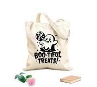 AILOONG Bolsa de tela con asa plana Delicias preciosas, lindo fantasma espeluznante sosteniendo un caramelo Tela de 12 oz de grosor Sustituye a la mochila escolar 25x30cm Pequeño