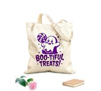 AILOONG Bolsa de tela con asa plana Delicias preciosas, lindo fantasma espeluznante sosteniendo un caramelo Tela de 340g/m² de grosor Sustituye a la mochila escolar