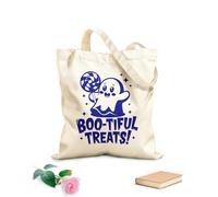 AILOONG Bolsa de tela con asa plana Delicias preciosas, lindo fantasma espeluznante sosteniendo un caramelo Tela de 340g/m² de grosor Sustituye a la mochila escolar