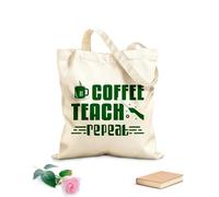 AILOONG Bolsa de tela con asa plana Diseño del Día Internacional del Café para enseñar y repetir el café Tela de 340g/m² de grosor Sustituye a la mochila escolar