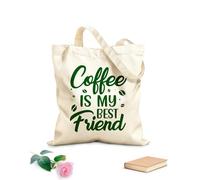 AILOONG Bolsa de tela con asa plana El café es mi mejor amigo tipografía Tela de 340g/m² de grosor Sustituye a la mochila escolar