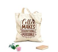 AILOONG Bolsa de tela con asa plana El café lo hace todo posible, póster con citas sobre café, diseño de eslogan tipográfico Tela de 340g/m² de grosor Sustituye a la mochila escolar