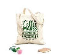 AILOONG Bolsa de tela con asa plana El café lo hace todo posible, póster con citas sobre café, diseño de eslogan tipográfico Tela de 340g/m² de grosor Sustituye a la mochila escolar