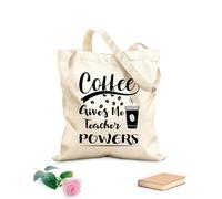 AILOONG Bolsa de tela con asa plana El café me da poderes de profesor Tela de 12 oz de grosor Sustituye a la mochila escolar 31x36cm Mediano