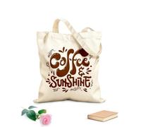 AILOONG Bolsa de tela con asa plana Frase de letras dibujadas a mano sobre café y sol, inspiración con temática de café Tela de 340g/m² de grosor Sustituye a la mochila escolar