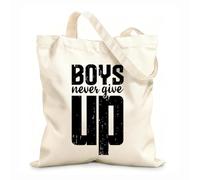 AILOONG Bolsa de tela con asa plana Fuente Los chicos nunca se rinden con un eslogan motivacional y elegante. Tela de 12 oz de grosor Sustituye a la mochila escolar 35x40cm Grande