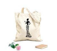 AILOONG Bolsa de tela con asa plana Hermosa chica posando con un vestido floral. Tela de 340g/m² de grosor Bolsa para dibujar