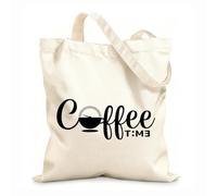 AILOONG Bolsa de tela con asa plana Letras de la hora del café con el poder de una taza de café. Tela de 12 oz de grosor Sustituye a la mochila escolar 35x40cm Grande