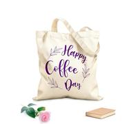 AILOONG Bolsa de tela con asa plana Letras del día del café con rama dibujada a mano y s Tela de 340g/m² de grosor Sustituye a la mochila escolar