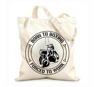 AILOONG Bolsa de tela con asa plana nacido para el boxeo obligado a trabajar Tela de 12 oz de grosor Sustituye a la mochila escolar 35x40cm Grande