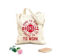 AILOONG Bolsa de tela con asa plana nacido para jugar béisbol obligado a ir a trabajar tipografía diseño de béisbol Tela de 340g/m² de grosor Sustituye a la mochila escolar