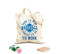 AILOONG Bolsa de tela con asa plana nacido para jugar béisbol obligado a ir a trabajar tipografía diseño de béisbol Tela de 340g/m² de grosor Sustituye a la mochila escolar