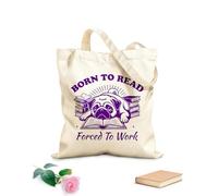 AILOONG Bolsa de tela con asa plana nacido para leer obligado a trabajar perro lector tipografía divertido diseño de perro estudioso Tela de 340g/m² de grosor Sustituye a la mochila escolar