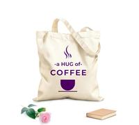 AILOONG Bolsa de tela con asa plana Póster de café con letras dibujadas a mano. Un abrazo de café. Dibujo a mano. Tela de 340g/m² de grosor Sustituye a la mochila escolar