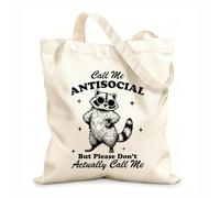 AILOONG Bolsa de tela con asa plana Puedes llamarme sociópata, pero por favor no me llames mapache. Tela de 12 oz de grosor Sustituye a la mochila escolar 31x36cm Mediano