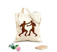 AILOONG Bolsa de tela con asa plana Silueta de combate de boxeo, dos boxeadores en acción de combate Tela de 340g/m² de grosor Sustituye a la mochila escolar